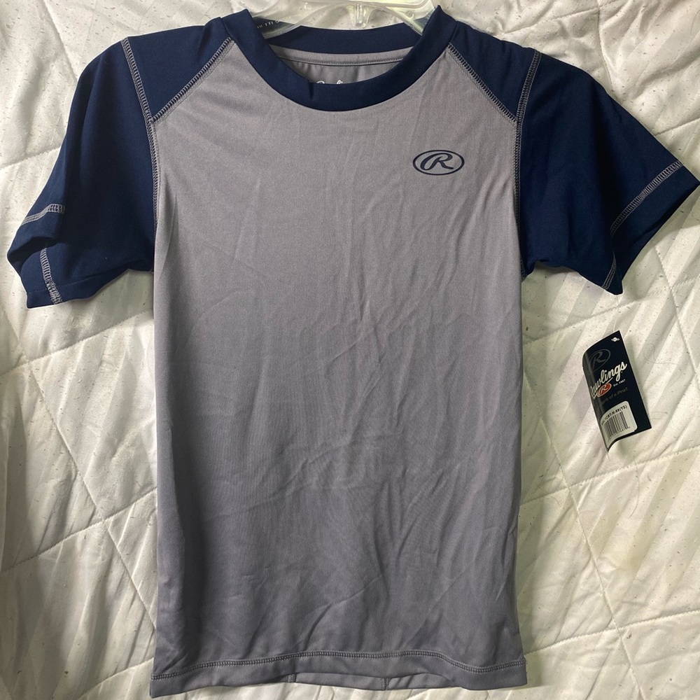 Rawlings Grey and Navy Blue Youth Small Baseball Base layer T-Shirt